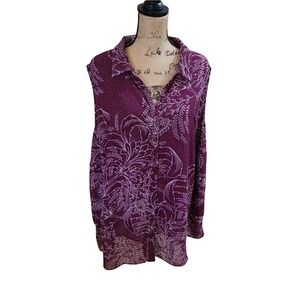 Roman's purple‎ floral button down tunic length top plus size 30W